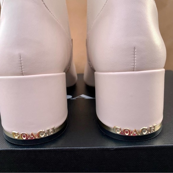 Coach Nala Chalk White Leather Booties Size 8.5 Signature Gold - Picture 12 of 14